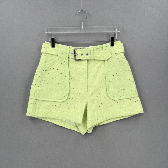 DEREK LAM 10 CROSBY Shorts Womens 10 Matcha Green Monterey Belted Floral Eyelet - Picture 5 of 16